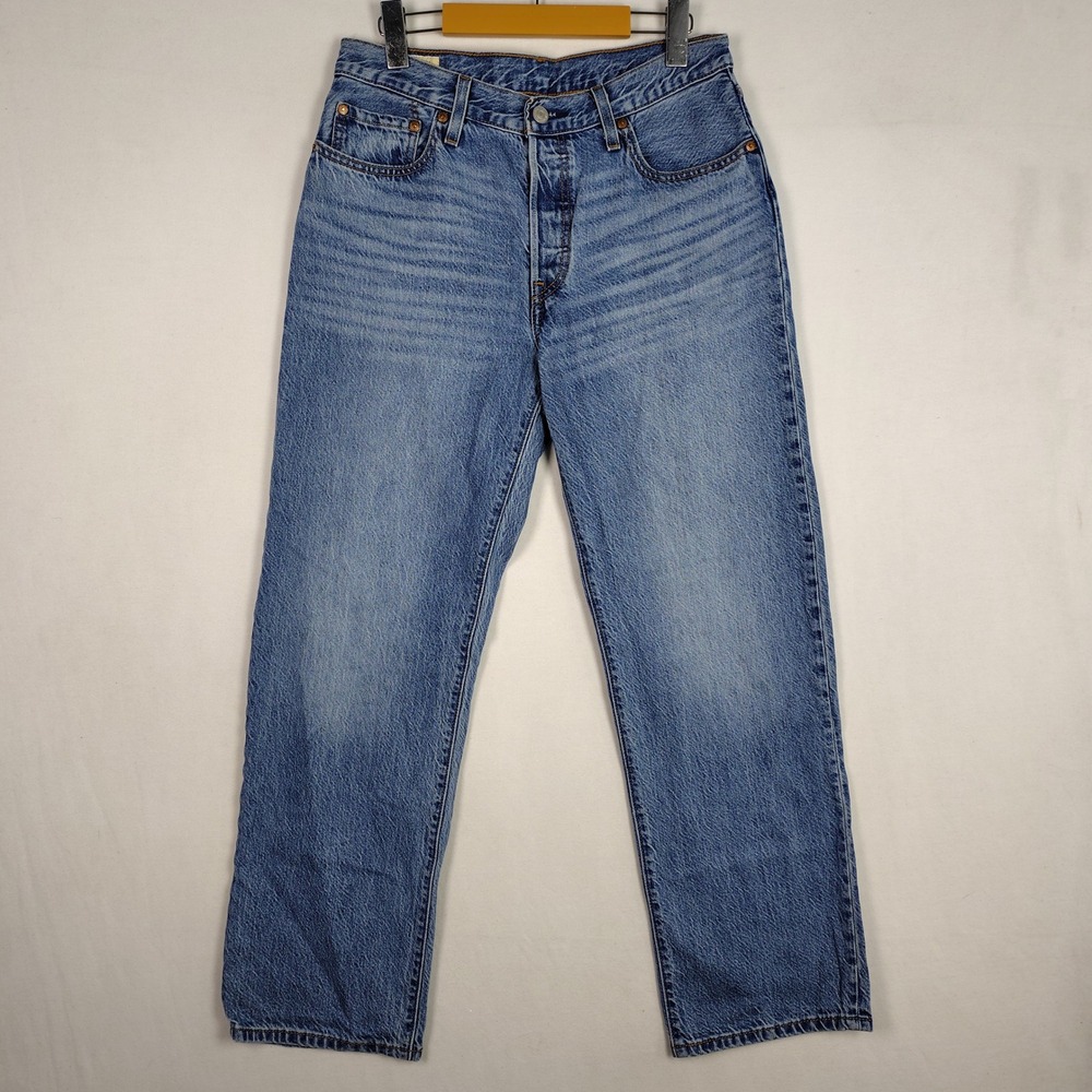 Levis Premium 501 90s Jeans Light Wash Straight Leg Button Fly Denim Blue